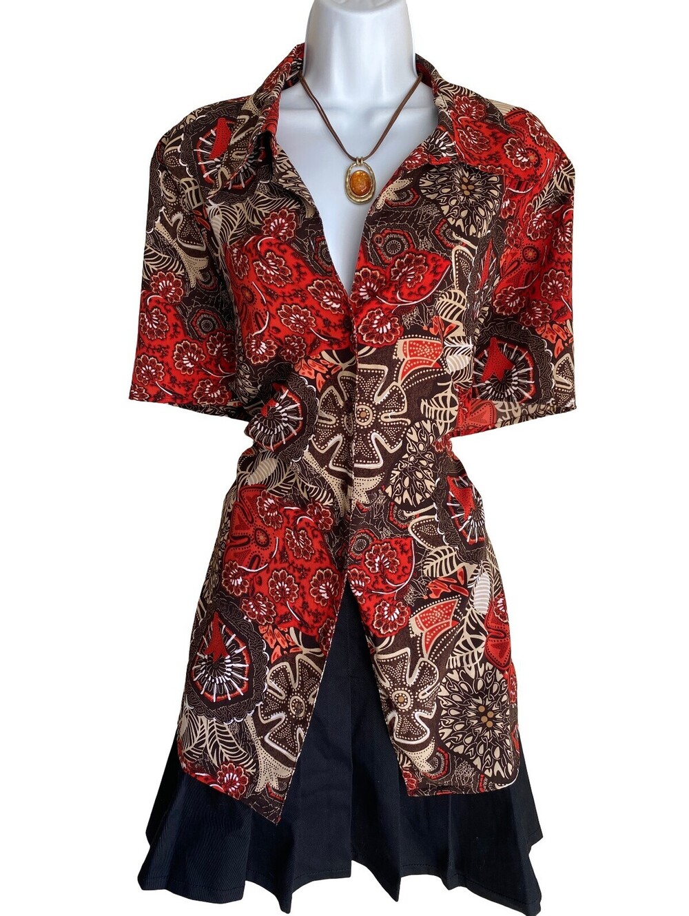 Vintage Maggie Barnes Plus 1X Dark Boho Whimsigoth Floral Button Up Tunic Blouse